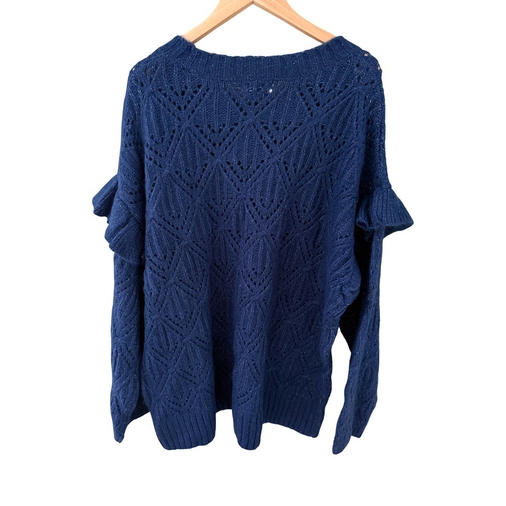 Old Navy Blue Ruffle Trim Pointelle Long Sleeve Cozy Knit Sweater NWOT Size 3X - Picture 3 of 6